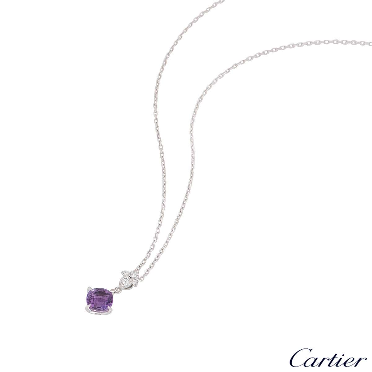 Cartier White Gold Amethyst Lotus Pendant B3041600 | Rich Diamonds